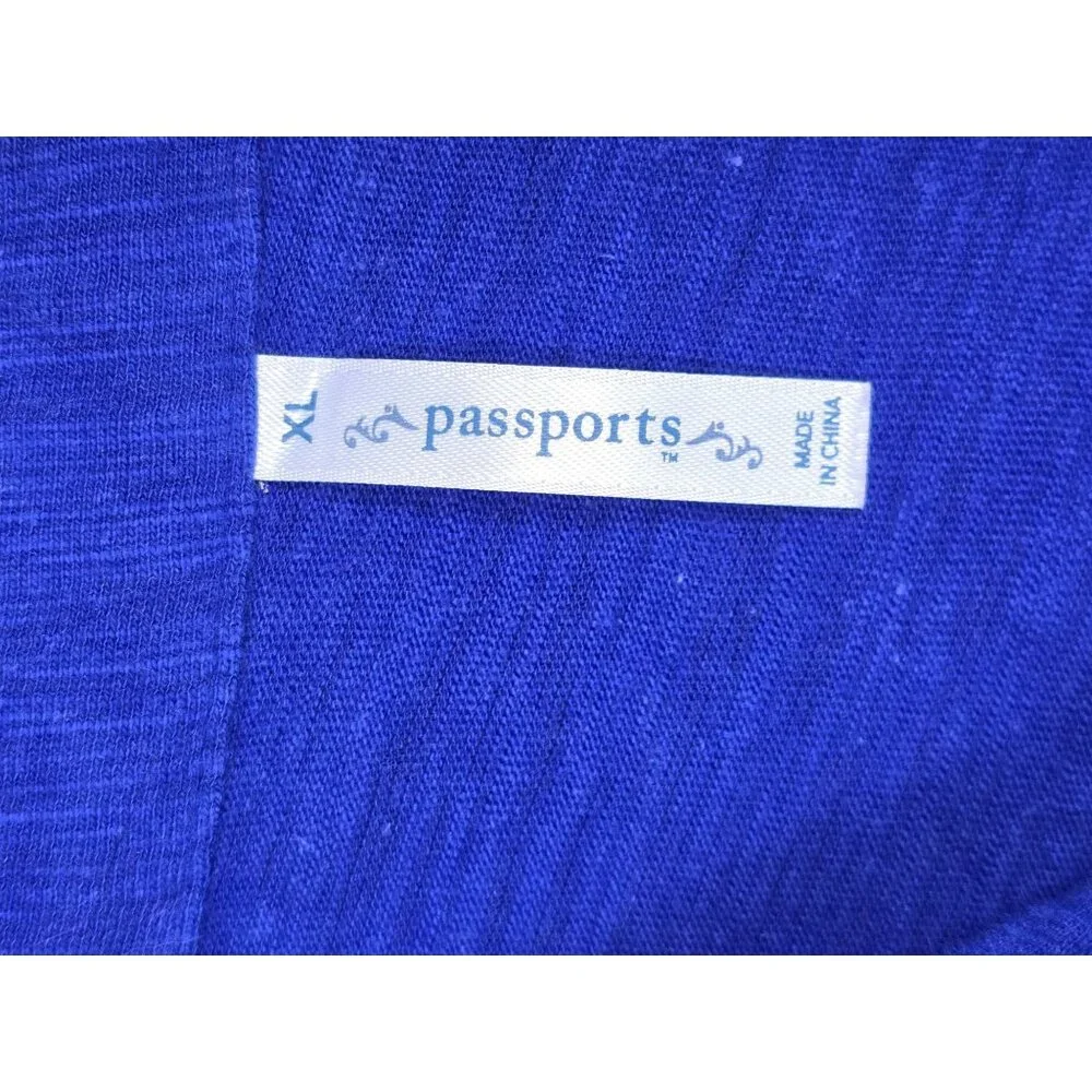 Passports Sleeveless Lagenlook Royal Blue Tunic Top XL 100% Cotton Asymmetrical - Picture 2 of 4